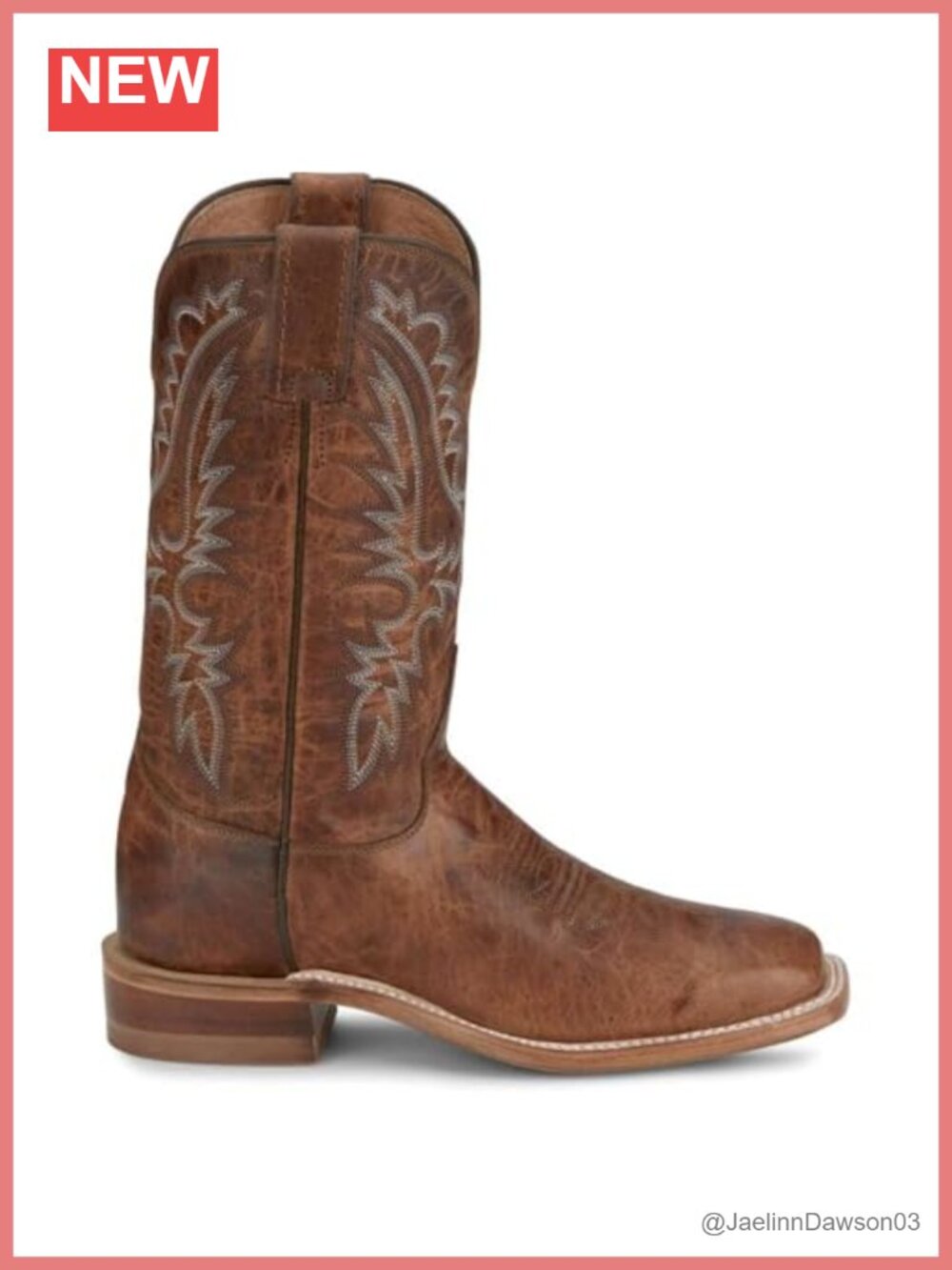 Full Grain Leather Square Toe Western Boots Mid-Calf